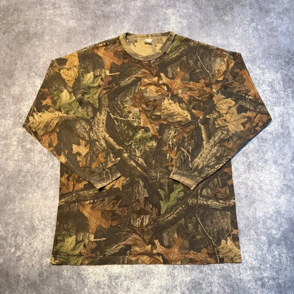 Vintage Advantage Timber Camo Mesh Long Sleeve Pocket T-Shirt Mens XL Made USA - Picture 1 of 6